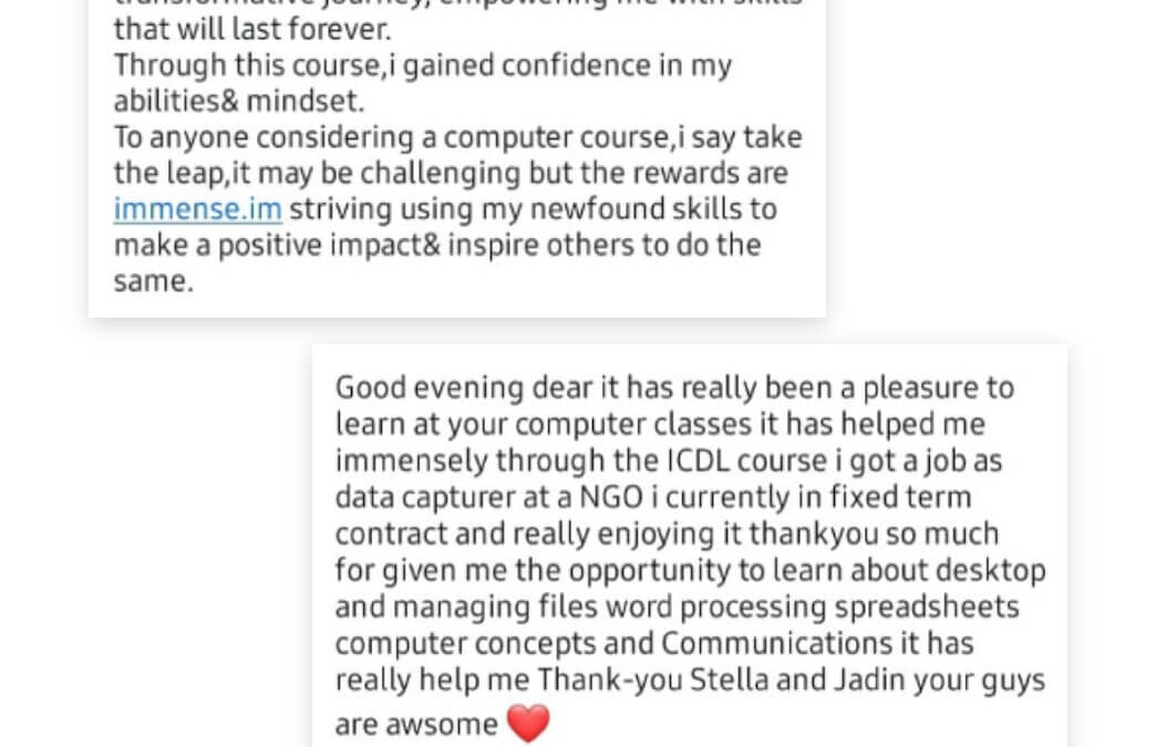 Computer Course changing lives